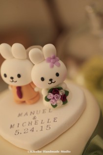 wedding photo - rabbit and bunny Wedding Cake Topper---k917