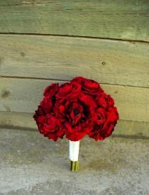 wedding photo - Red Crimson Silk Wedding Bouquet with Peonies, Ranunculus, and Hydrangea