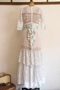 wedding photo - Vintage Lawn And Tea Dress / Antique Wedding Dress / Crochet Lace / Size Small