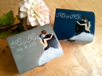 wedding photo -  Royal Blue Gray Ring Bearer Box Rustic Nautical Wedding Woodland Wooden box Gift box Wedding decor gift idea