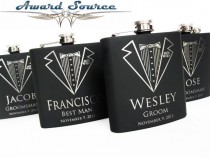 wedding photo - Set of 9 Flasks, Groomsmen Gift Flask - Free Engraving - Tuxedo, Initials, Scroll, Mustache, and Cheers to You Designs, GROOMSMEN GIFT IDEAS
