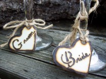 wedding photo - Ready to Ship - - Rustic Heart Bride and Groom Personalized Wine Glass or Napkin Holder Charms (Set of two)