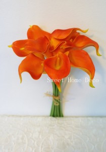 wedding photo - JennysFlowerShop 15" Latex Real Touch Artificial Calla Lily 10 Stems Flower Bouquet for Wedding/ Home Orange