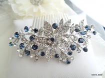 wedding photo - Bridal Blue Swarovski Crystal Wedding Comb,Wedding Hair Accessories,Vintage Style Blue Leaf Rhinestone Bridal Hair Comb,Blue,Clip,Bride,KATY