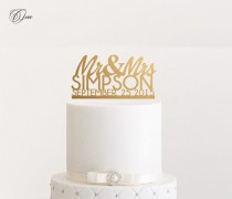 wedding photo - Mr and Mrs Custom name wedding cake topper by Oxee, metallic gold and silver personalized cake toppers