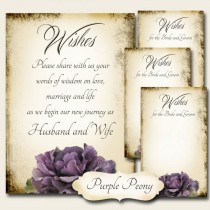 wedding photo - PURPLE PEONY Set of Wedding Wish Sign and Tags, Wish Tree Cards, Printable,DIY Weddings, Bridal Shower, Wedding Shower, Wedding Decoration