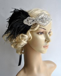 wedding photo - Ready to ship Rhinestone pearls feather flapper Gatsby Headband Crystal Wedding Headpiece,Bridal Headpiece,1920 Flapper headband