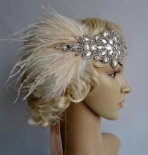 wedding photo - Ready to ship Glamour Rhinestone flapper Gatsby Wedding Crystal Headband Wedding Headpiece, Bridal Headpiece, 1920s Flapper feathers