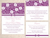 wedding photo -  DIY Wedding Invitation Template Set Editable Word File Instant Download Printable Purple Wedding Invitation Floral Rose Wedding Invitation