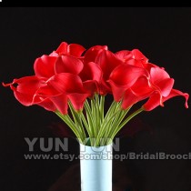 wedding photo - Calla Lily Bouquet 20pcs latex Real Touch Flowers Bridal Bouquet red with Scent  the same as real flower for Wedding DIY KC54