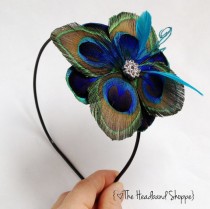 wedding photo - TUSCANY Headband -  Peacock Feather Headband with Turquoise Accents - Made to Order