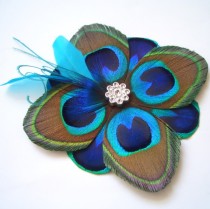 wedding photo - TUSCANY II -  Peacock Feather Fascinator with Turquoise Accents - Made to Order