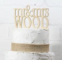 wedding photo - 6" Wide Rustic Wedding Cake Topper or Sign Mr and Mrs Topper Custom Personalized with YOUR Last Name Paintable Stainable Wood