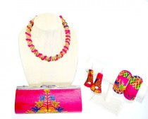 wedding photo - Dashiki Print Bag And Jewelry Set / Bridesmaid gift/  African Print Clutch, Earrings, Bangle And Necklace set / African wedding jewelry set