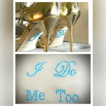 wedding photo - I DO and ME Too Blue Shoe Stickers Wedding Accessory Bride and Groom Shoe Sticker Decal