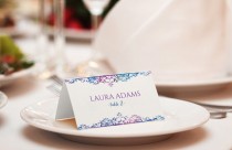 wedding photo - Wedding Place Card Template - DOWNLOAD Instantly - EDITABLE TEXT - Natalia (Purple & Blue) Foldover - Microsoft Word Format