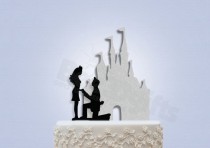 wedding photo - Disney Inspired Proposing in Front of Castle Wedding Cake Topper (Castle and Couple included)