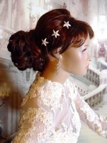 wedding photo - Silver Crystal Starfish Hair Pins, Starfish Headpiece, Starfish Hairpin, Beach Wedding