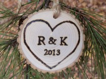 wedding photo - Quick Shipping - Natural Ash Tree Branch Ornament - With Initials and Year