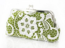 wedding photo - Olive Green Lace Clutch for Bridesmaids and Bridal Party 