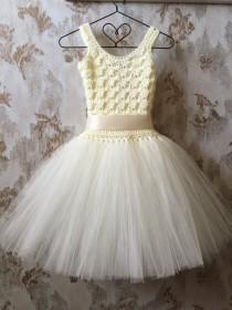 wedding photo - Ivory flower girl tutu dress, birthday tutu dress, crochet tutu dress, corset tutu dress