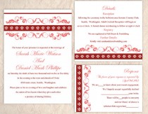 wedding photo -  DIY Wedding Invitation Template Set Editable Word File Instant Download Printable Invitation Floral Wedding Invitation Red Invitations