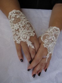 wedding photo - Bridal Wrist Cuffs,White Lace Gloves