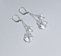 wedding photo - Swarovski Crystal Bridal Earrings Sterling Silver Chain Dangle Leverback