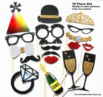 wedding photo - Photobooth Props - Photo Booth Props 18 Piece GLITTER Set - Wedding Party Photo Props
