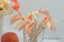wedding photo - 24 Peaches & Cream Grosgrain Ribbon Drink Stirrers or Stir Sticks - Peach, Ivory, Cream