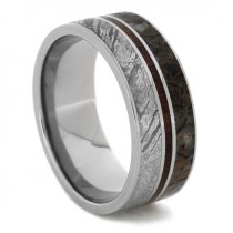 wedding photo - Meteorite, Koa Wood and Dinosaur Bone Ring on Titanium Sleeve, Ring Armour Included