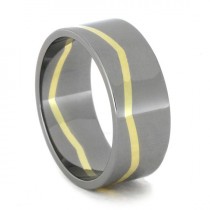 wedding photo - Titanium Ring with 14k Yellow Gold Zig Zag, Titanium and Gold Wedding Band