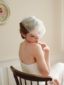 wedding photo - Bridal birdcage veil, wedding veil, blusher veil, dotted face veil, mini birdcage veil - style 318