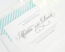 wedding photo - Angelic Script Wedding Invitation - Calligraphy, Classic, Blue, Stripes, Swirls, Classy -  Wedding Invitation - Deposit to Get Started
