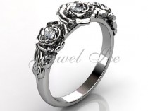 wedding photo - Platinum diamond unusual unique flower engagement ring, bridal ring, wedding ring, anniversary ring ER-1091.