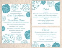 wedding photo -  DIY Wedding Invitation Template Set Editable Word File Instant Download Printable Floral Invitation Rose Wedding Invitation Blue Invitations
