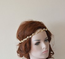 wedding photo -  Bridal Rhinestone and Pearl headband, Wedding Headband, Gold Bridal Hair Accessory, Wedding Accessory