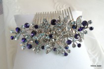 wedding photo - Bridal Purple Swarovski Crystal Wedding Comb,Wedding Hair Accessories,Vintage Style Purple Leaf Rhinestone Bridal Hair Comb,Purple,Clip,KATY