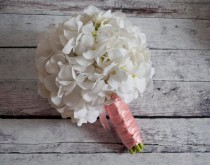 wedding photo - White Hydrangea Wedding Bouquet - White and Blush Pink Hydrangea Bouquet