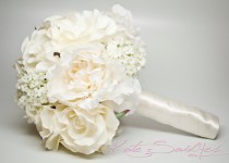 wedding photo - Wedding Bouquet Ivory Peony Rose Hydrangea Silk Wedding Bouquet