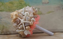 wedding photo - Coral Seashell Bouquet / Beach Bouquet, Beach Wedding, Destination Wedding, Cruise Wedding, By the Sea Wedding Bouquet