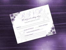 wedding photo -  DIY Printable Wedding RSVP Template | Editable MS Word file | 5.5 x 4.25 | Instant Download | Winter Dark Purple Silver Snowflakes