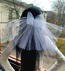 wedding photo - Bachelorette party Veil 2-tier with bow, white, short length. Bride veil, accessory, bachelorette veil, hens party veil, bridal shower, idea