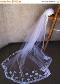 wedding photo - FALL SALE Vintage Long  Lace Mantilla Style Bridal Veil and Headpiece