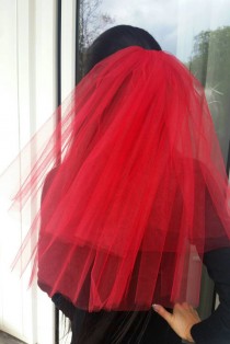 wedding photo - Bachelorette party Veil 2-tier red, middle length. Bride veil, accessory, bachelorette veil.