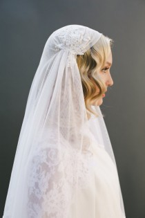 wedding photo - Eyelash Lace Veil, Juliet Cap Veil, Ivory Alencon Lace Veil, English Net Veil, Lace Bridal Veil, Ivory Lace Veil, Scallop Lace Veil,  #1519