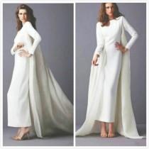 wedding photo - Unique Style Arabic Wedding Dresses with Long Sleeves Wrap 2016 Crew Neck Winter Fall Satin Vintage Sheath Bateau Bridal Dress Ball Gowns Online with $128.17/Piece on Hjklp88's Store 