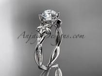 wedding photo -  platinum flower diamond wedding ring, engagement ring with a "Forever One" Moissanite center stone ADLR388