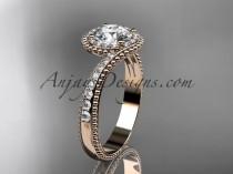 wedding photo -  14kt rose gold halo diamond engagement ring with a "Forever One" Moissanite center stone ADLR379