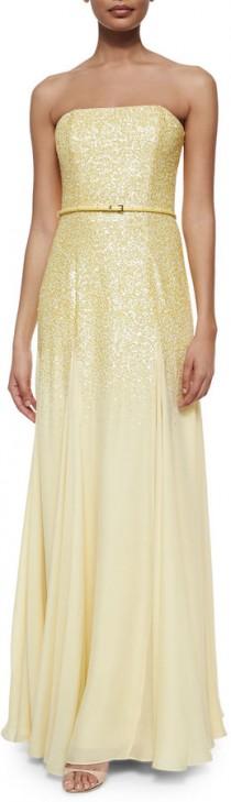 wedding photo - Halston Heritage Strapless Sequined Belted Gown